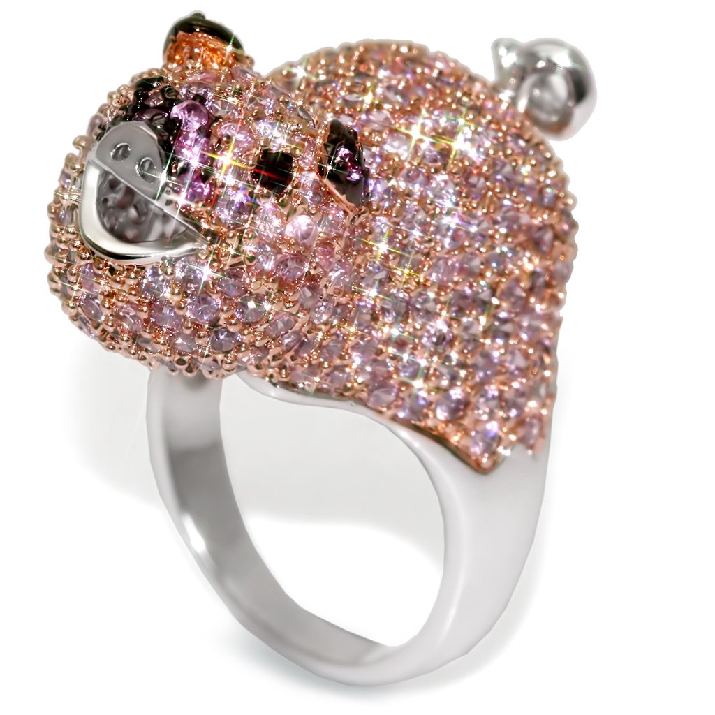 MALO1509 - Rhodium + Ruthenium + Rose Gold Brass Ring with AAA Grade CZ  in Multi Color