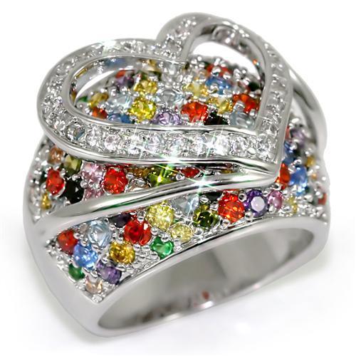 MALO1510 - Rhodium Brass Ring with AAA Grade CZ  in Multi Color
