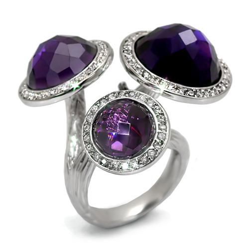 MALO1512 - Rhodium Brass Ring with AAA Grade CZ  in Amethyst