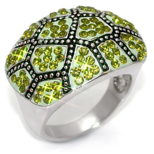 MALO1519 - Rhodium Brass Ring with Top Grade Crystal  in Olivine color