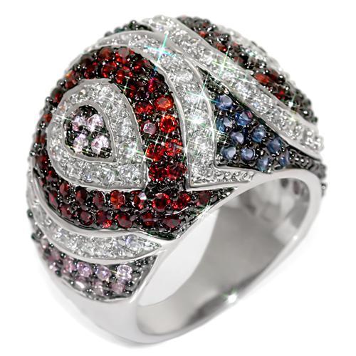 MALO1520 - Rhodium + Ruthenium Brass Ring with AAA Grade CZ  in Multi Color