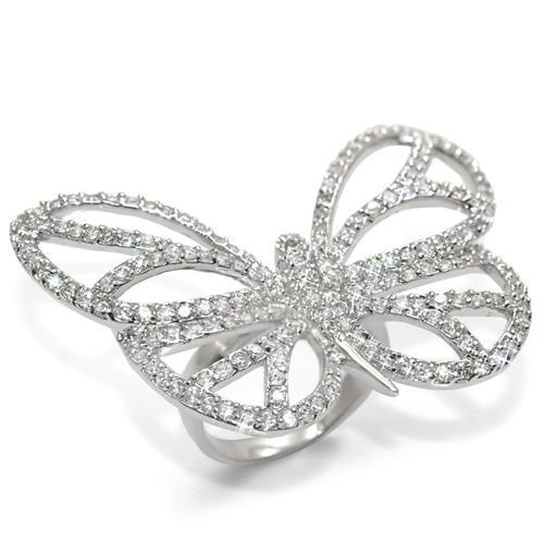 MALO1525 - Rhodium Brass Ring with Top Grade Crystal  in Clear