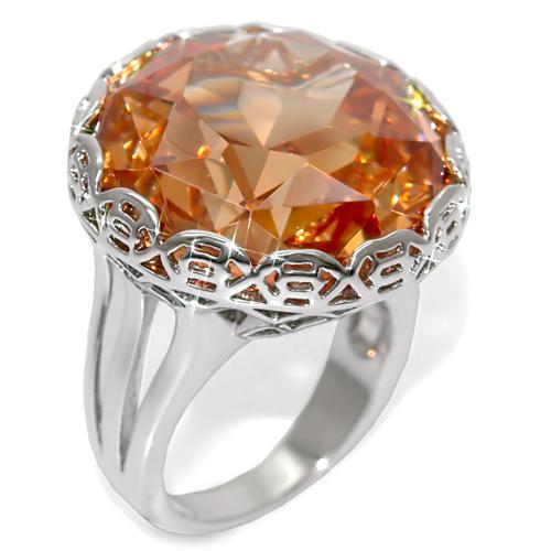 MALO1526 - Rhodium Brass Ring with AAA Grade CZ  in Champagne