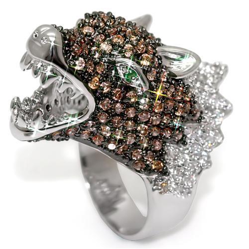 MALO1529 - Rhodium + Ruthenium Brass Ring with AAA Grade CZ  in Multi Color