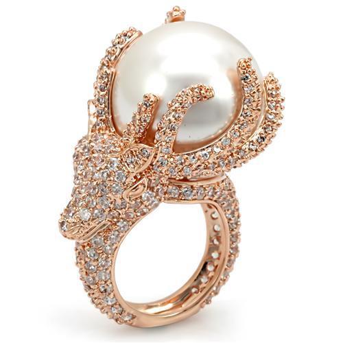 MALO1533 - Rose Gold Brass Ring with Synthetic Pearl in White