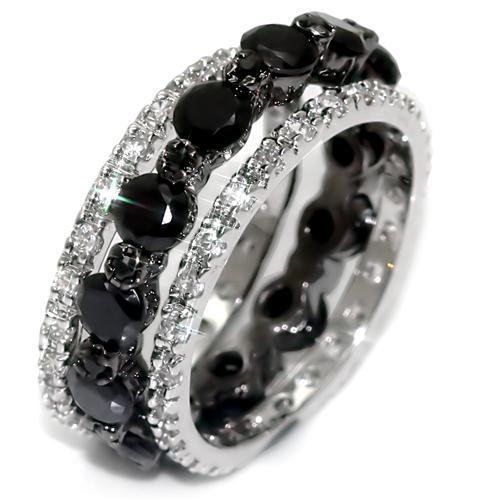 MALO1542 - Rhodium + Ruthenium Brass Ring with AAA Grade CZ  in Black Diamond