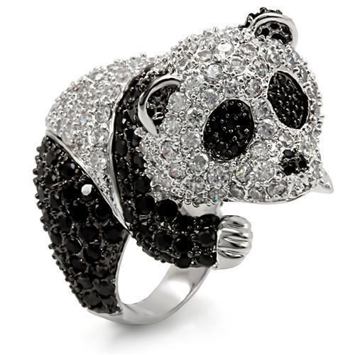 MALO1546 - Rhodium + Ruthenium Brass Ring with AAA Grade CZ  in Black Diamond