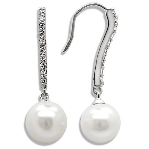 MALO1565 - Rhodium Brass Earrings with Synthetic Pearl in White