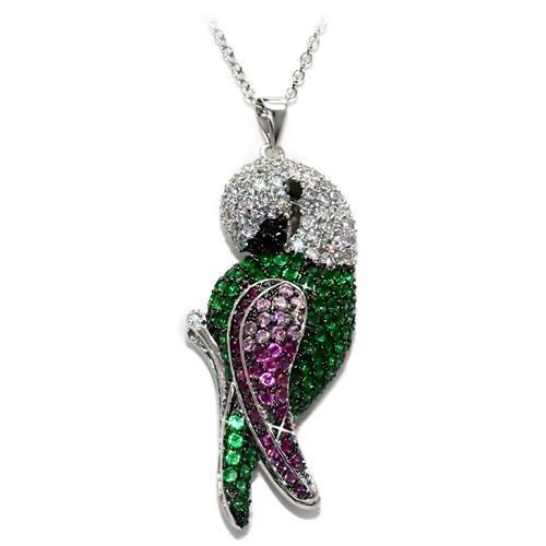 MALO1570 - Rhodium + Ruthenium Brass Chain Pendant with AAA Grade CZ  in Multi Color