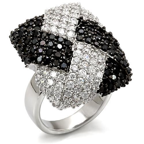 MALO1587 - Rhodium + Ruthenium Brass Ring with AAA Grade CZ  in Black Diamond