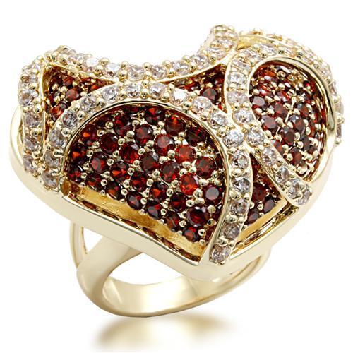 MALO1597 - Imitation Gold Brass Ring with AAA Grade CZ  in Garnet