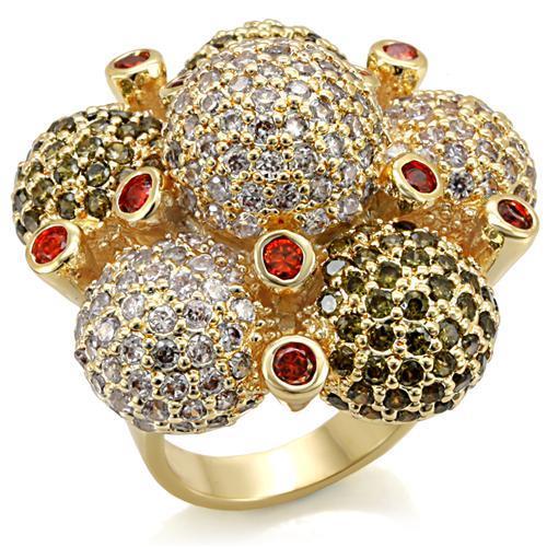 MALO1600 - Imitation Gold Brass Ring with AAA Grade CZ  in Garnet