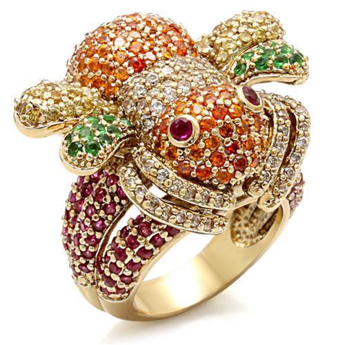 MALO1603 - Imitation Gold Brass Ring with Synthetic Corundum in Ruby