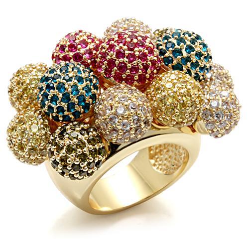 MALO1604 - Imitation Gold Brass Ring with AAA Grade CZ  in Multi Color