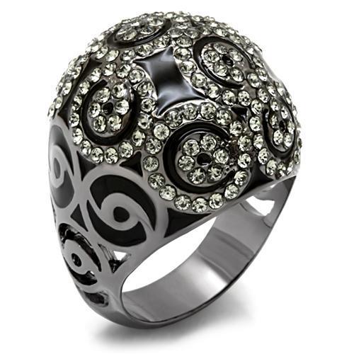 MALO1616 - TIN Cobalt Black Brass Ring with Top Grade Crystal  in Black Diamond