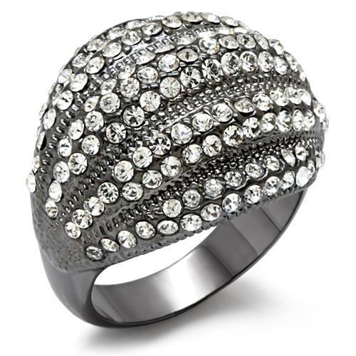 MALO1617 - TIN Cobalt Black Brass Ring with Top Grade Crystal  in Clear