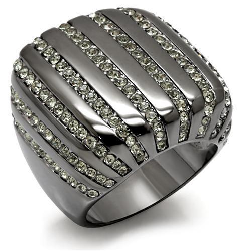 MALO1618 - TIN Cobalt Black Brass Ring with Top Grade Crystal  in Black Diamond