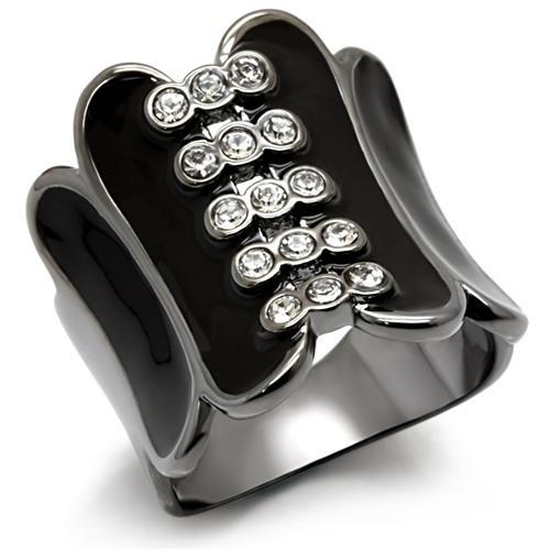 MALO1623 - TIN Cobalt Black Brass Ring with Top Grade Crystal  in Clear