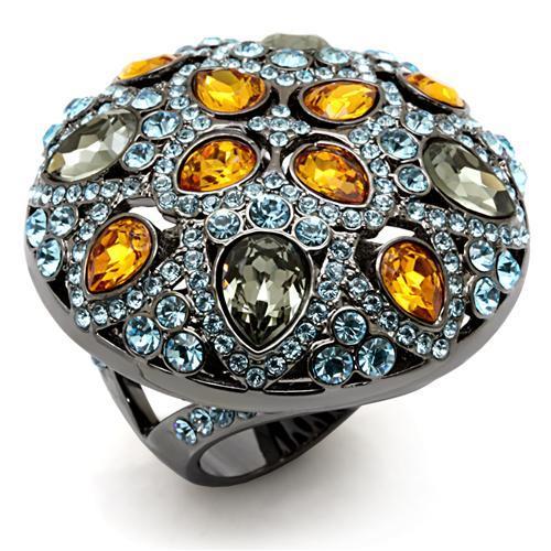 MALO1636 - TIN Cobalt Black Brass Ring with Top Grade Crystal  in Multi Color