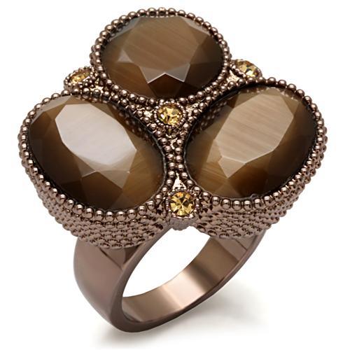 MALO1640 - Chocolate Gold Brass Ring with Top Grade Crystal  in Brown