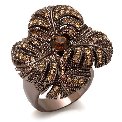 MALO1655 - Chocolate Gold Brass Ring with Top Grade Crystal  in Smoked Quartz