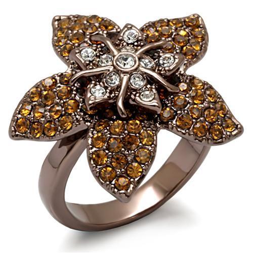 MALO1659 - Chocolate Gold Brass Ring with Top Grade Crystal  in Multi Color