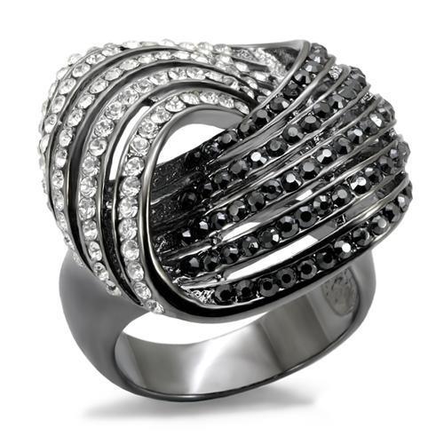 MALO1670 - TIN Cobalt Black Brass Ring with Top Grade Crystal  in Jet