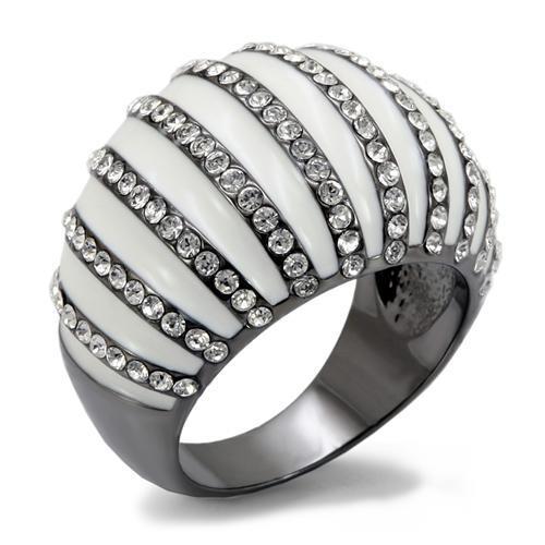 MALO1673 - TIN Cobalt Black Brass Ring with Top Grade Crystal  in Clear