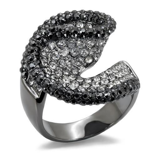 MALO1678 - TIN Cobalt Black Brass Ring with Top Grade Crystal  in Jet