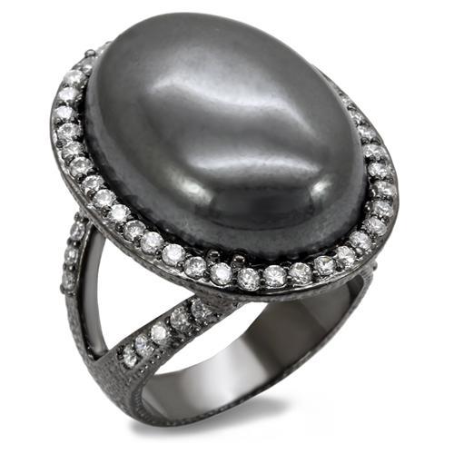 MALO1679 - TIN Cobalt Black Brass Ring with Semi-Precious Hematite in Jet