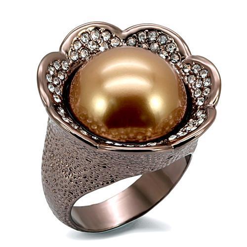MALO1691 - Chocolate Gold Brass Ring with Synthetic Pearl in Brown