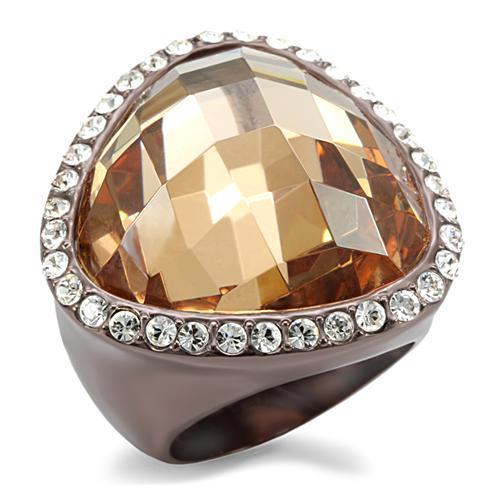 MALO1697 - Chocolate Gold Brass Ring with AAA Grade CZ  in Champagne