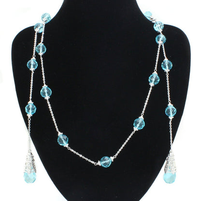 MALO1714 - Rhodium White Metal Necklace with Synthetic Glass Bead in Sea Blue