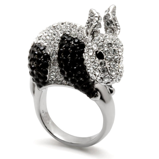 MALO1731 - Rhodium + Ruthenium Brass Ring with Top Grade Crystal  in Jet