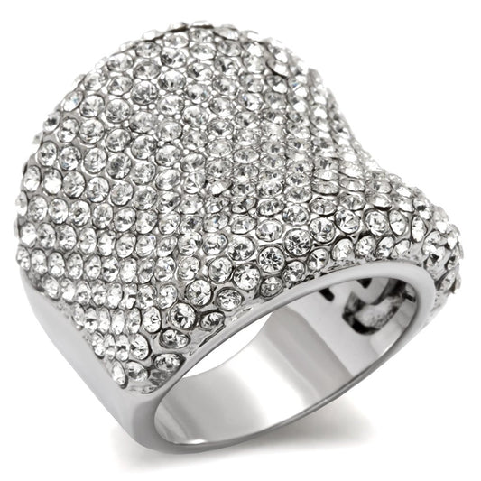 MALO1765 - Rhodium Brass Ring with Top Grade Crystal  in Clear