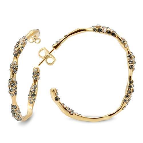 MALO1855 - Gold Brass Earrings with Top Grade Crystal  in Black Diamond