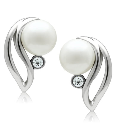MALO1977 - Rhodium White Metal Earrings with Synthetic Pearl in White