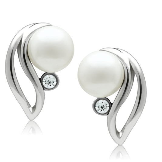 MALO1977 - Rhodium White Metal Earrings with Synthetic Pearl in White