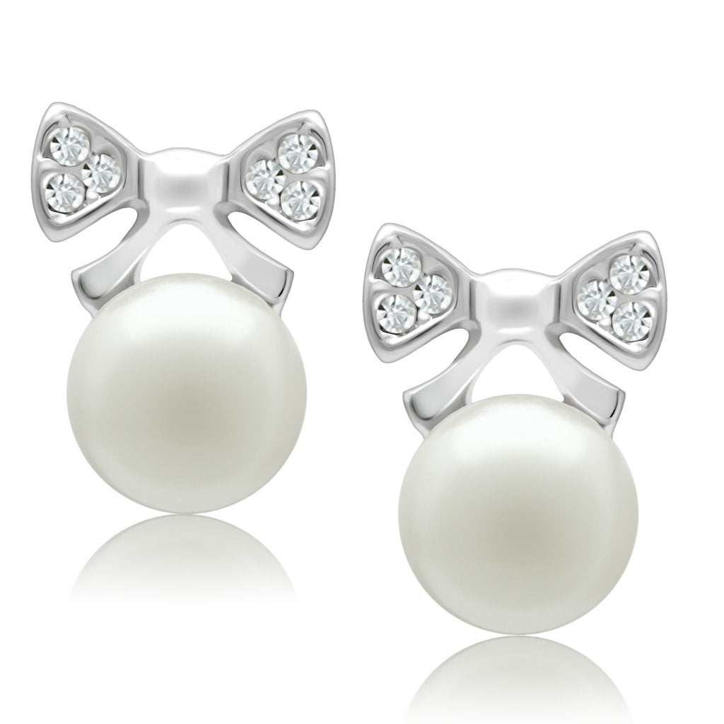 MALO1980 - Rhodium White Metal Earrings with Synthetic Pearl in White