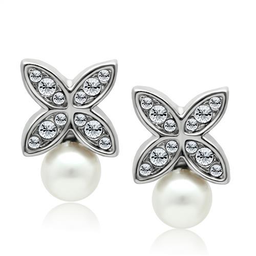 MALO1987 - Rhodium White Metal Earrings with Synthetic Pearl in White
