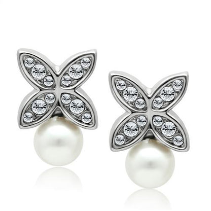 MALO1987 - Rhodium White Metal Earrings with Synthetic Pearl in White