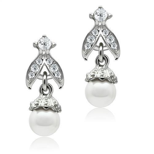 MALO1988 - Rhodium White Metal Earrings with Synthetic Pearl in White
