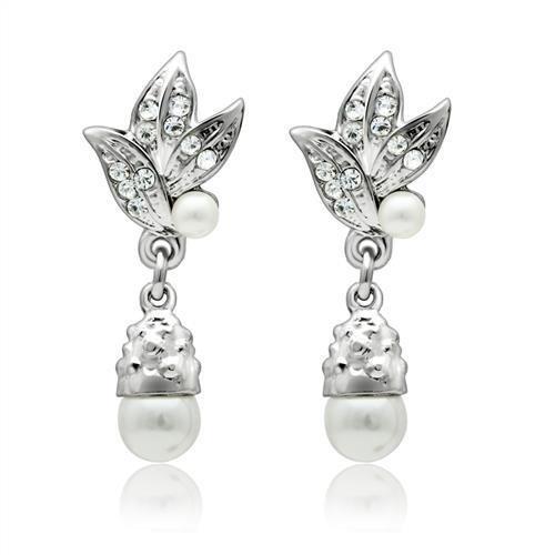 MALO1992 - Rhodium White Metal Earrings with Synthetic Pearl in White