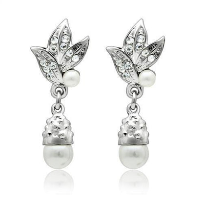MALO1992 - Rhodium White Metal Earrings with Synthetic Pearl in White