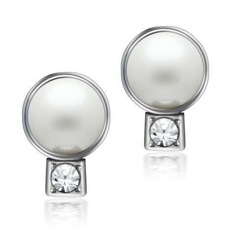 MALO1997 - Rhodium White Metal Earrings with Synthetic Pearl in White