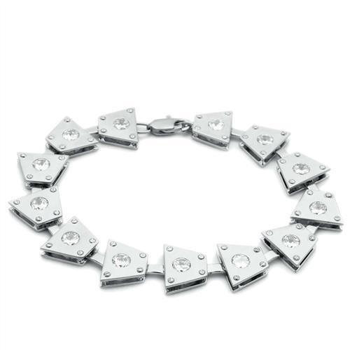MALO2003 - Matte Rhodium & Rhodium Brass Bracelet with AAA Grade CZ  in Clear