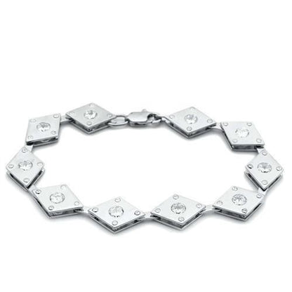 MALO2006 - Matte Rhodium & Rhodium Brass Bracelet with AAA Grade CZ  in Clear