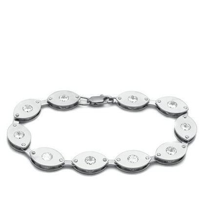 MALO2011 - Matte Rhodium & Rhodium Brass Bracelet with AAA Grade CZ  in Clear