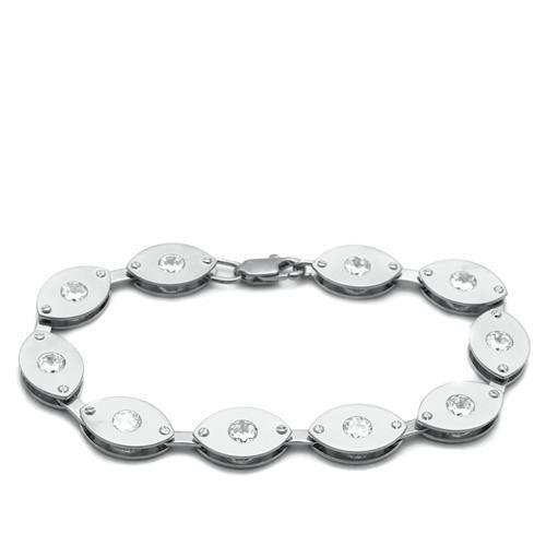 MALO2011 - Matte Rhodium & Rhodium Brass Bracelet with AAA Grade CZ  in Clear