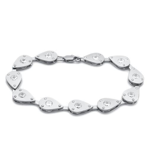 MALO2014 - Matte Rhodium & Rhodium Brass Bracelet with AAA Grade CZ  in Clear